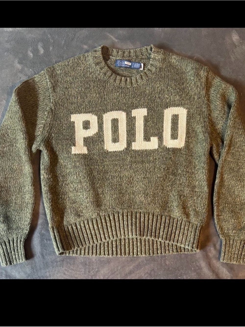 Polo by Ralph Lauren Olive Green Crewneck Sweater with Cream POLO Logo